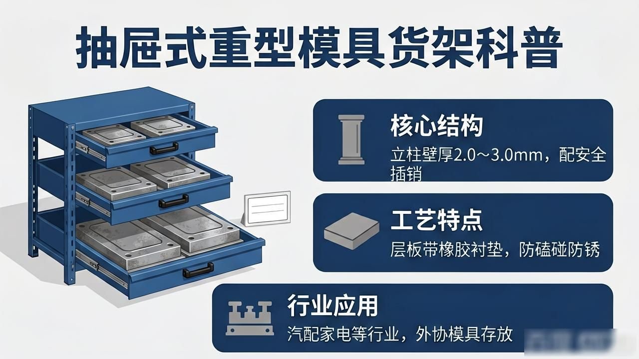 抽屉式重载模具仓储_重型模具货架_五金零件加工车间安全管理